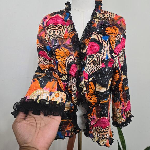Alberto Makali Women Vtg 90s Y2K Eclectic Butterfly Crinkle Ruffle Cardigan XL - Picture 5 of 12